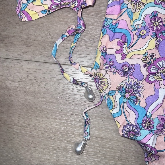 NEW LA PORTE Multicolor Swirl Print Linen Shirt Top Paperbag Pants Set Small S - Picture 14 of 16